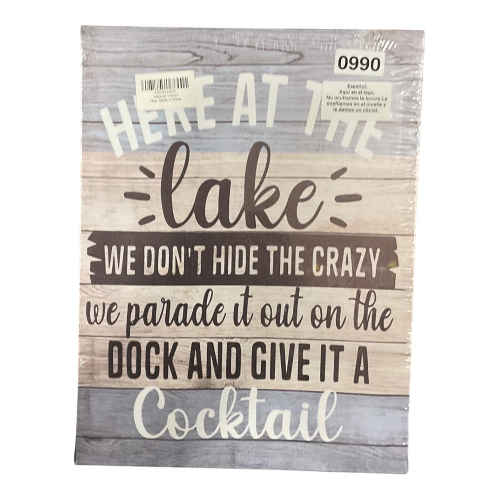 Canvas Wall Art OS Blue Newโ Lake Life Humor Quote Rustic Sign